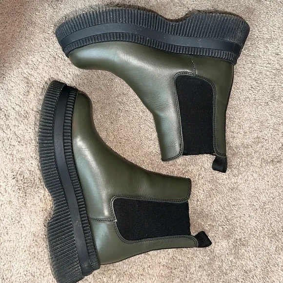 GANNI Olive Green Creepers Mid Chelsea Boots Size 6 - Picture 3 of 13